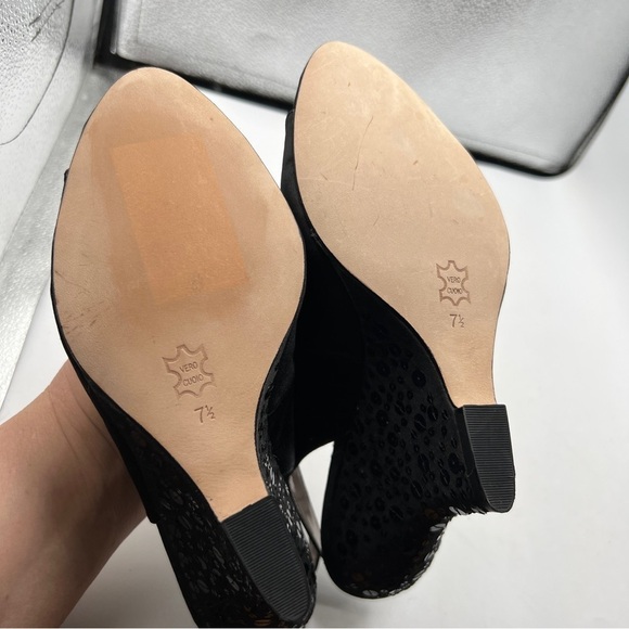 Steve Madden Shimer Black Slingback Buckle Sequin Peep Round Toe Wedge Heels - Picture 6 of 10